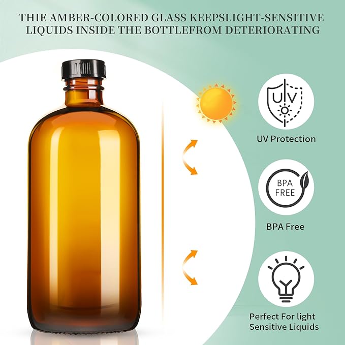 16oz Amber Glass Spray Bottles, 4 Pack Glass Spray Bottles Refillable Empty - Image 5