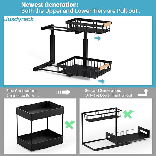 1 Packs 2 Tier Under Sink Organizers, Sliding Pull Out Cabinet Organizer - Image 2