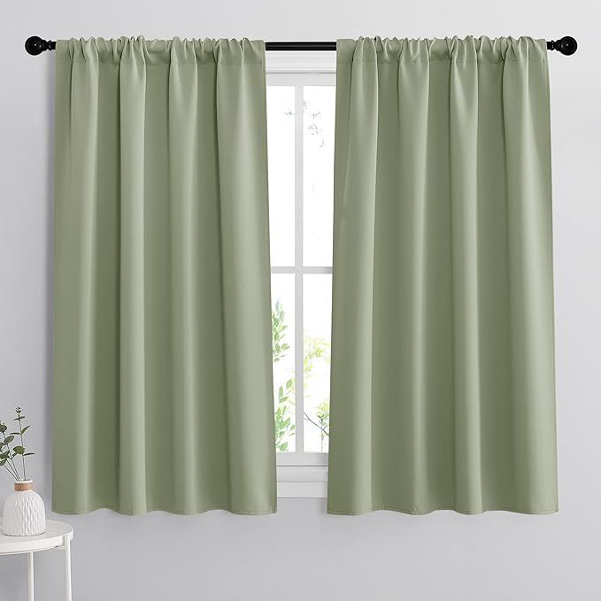 RYB HOME Room Darkening Kitchen Curtains 45 inch Length, Durable Privacy Window by RYBHOME