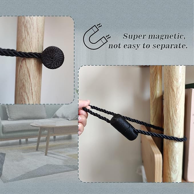 Hion Magnetic Curtain Tiebacks Black 4 Pack, Curtain Tiebacks Buckles Holdbacks - Image 6
