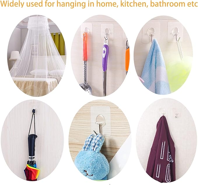COLOGO 100 Pack Adhesive Hooks 24lb Heavy Duty Self Adhesive Hooks, Transparent - Image 6