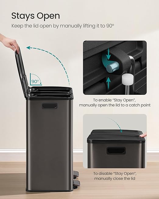 SONGMICS Trash Can, 2 x 8 Gallon Dual-Compartment Garbage Can - Image 5