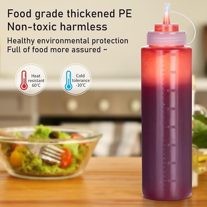 Squeeze Bottles for Sauces 2 Pack, 27 Ounce 800ml Plastic Dressing Squirt - Image 8