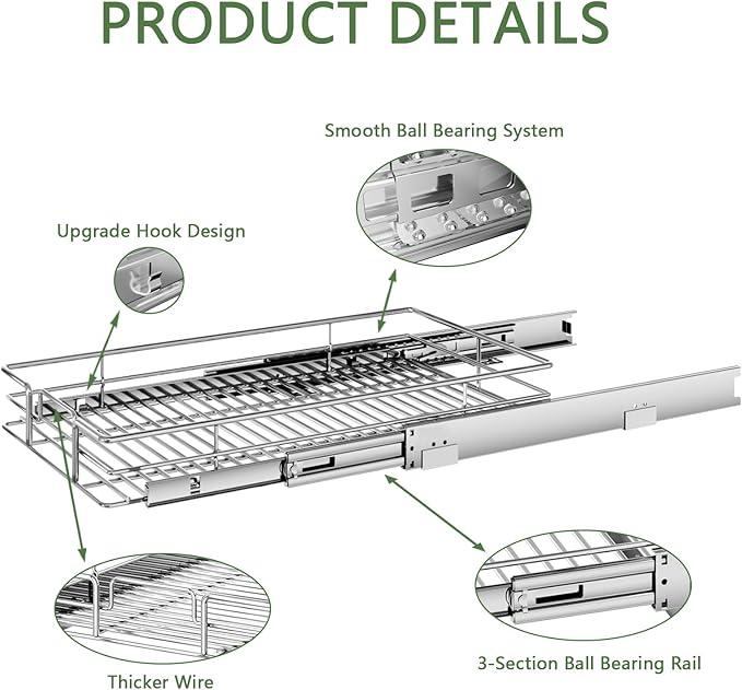 Pull Out Cabinet Organizer 16½" W x 21½" D, Heavy Duty Cabinet Pull Out Shelves - Image 7