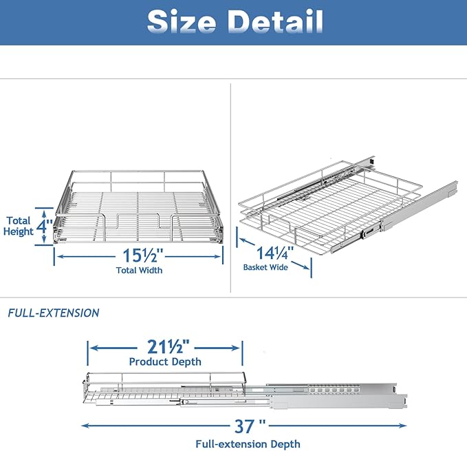Pull Out Cabinet Organizer 15½" W x 21½" D, Heavy Duty Cabinet Pull Out Shelves - Image 3