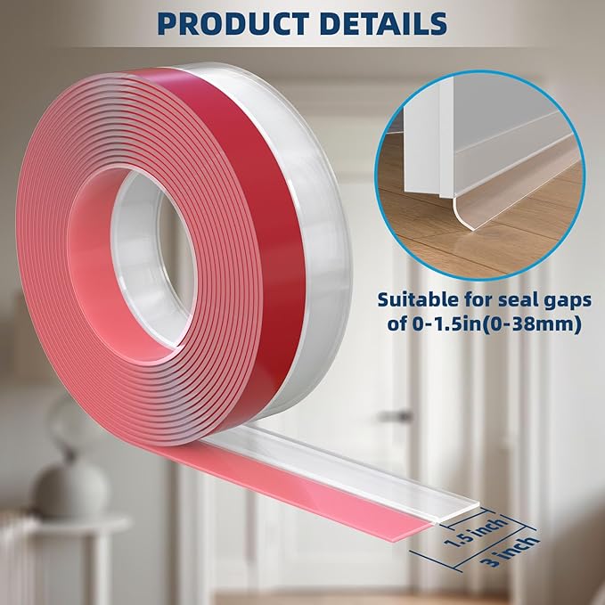 Heavy-Duty 20 ft x 3 in Weather Stripping, Extra Thick 2mm Door Draft Stopper - Image 2