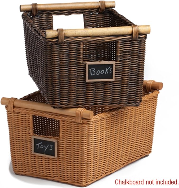 The Basket Lady Pole Handle Wicker Storage Basket, 14 in L x 10 in W x 7.5 in H - Image 3