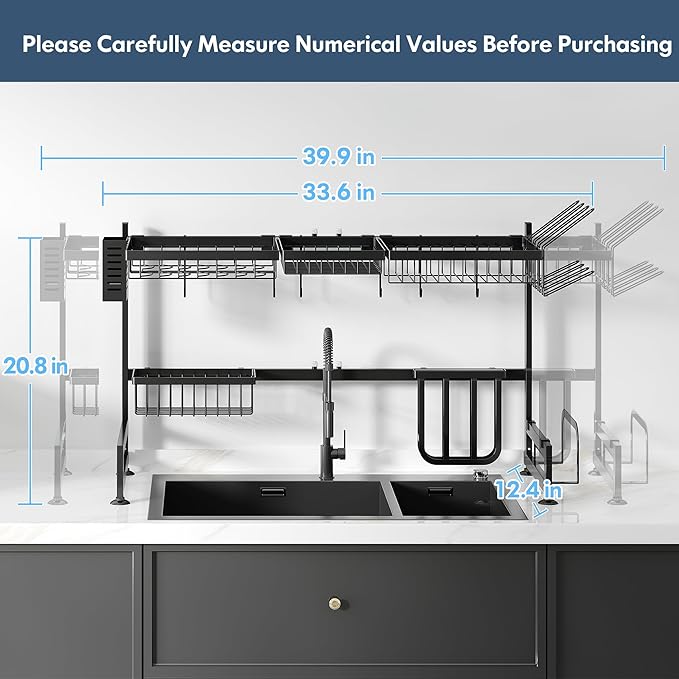 2 Tier Extra Large Stainless Steel Expandable Over The Sink Dish Drainer Drying - Image 4