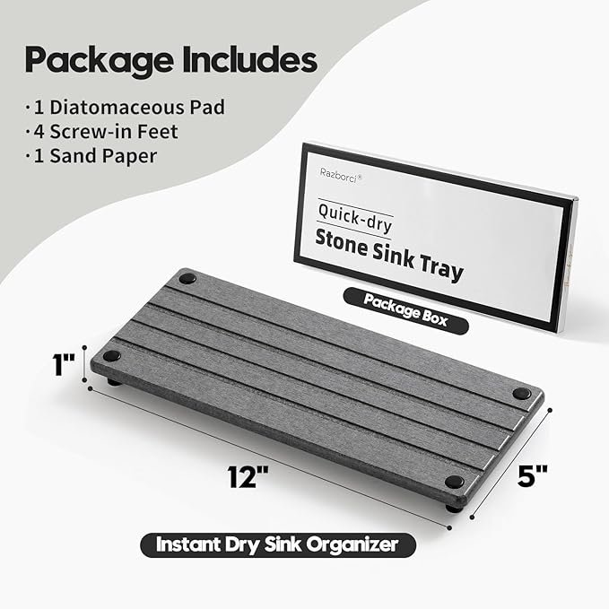 Instant Dry Sink Caddy Kitchen Sink Organizer, Quick Drying Stone Tray - Image 3