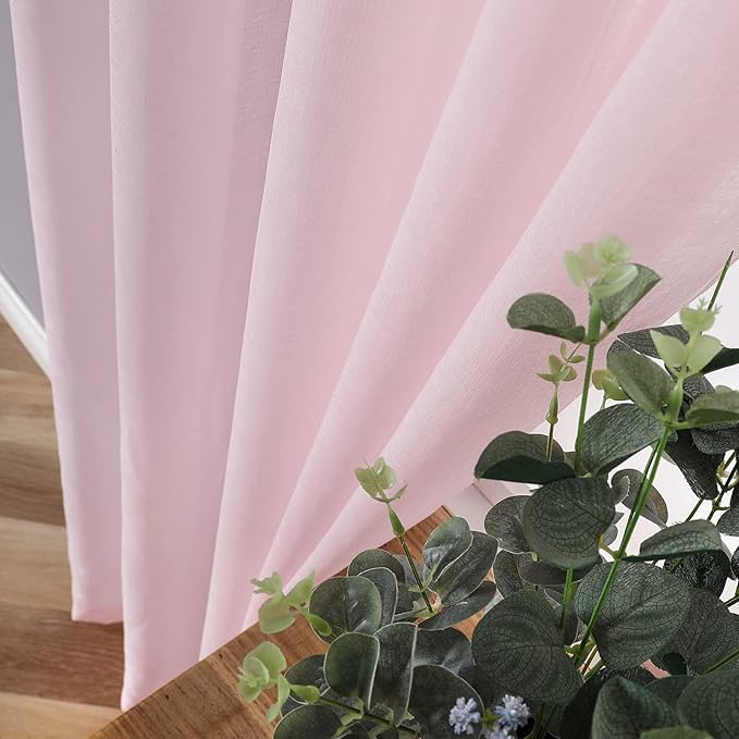 Tollpiz Sheer Curtain Linen Textured Bedroom Curtains Sheer Light Filtering Rod - Image 3