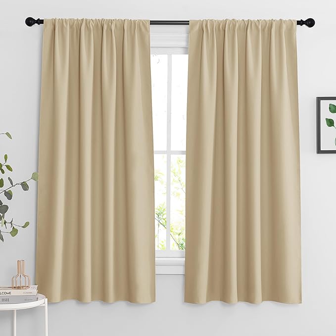 RYB HOME Curtains for Bedroom 63 inches Long, W 34 x L 63, Biscotti Beige by RYBHOME
