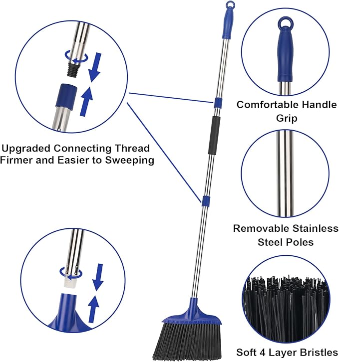 Kefanta 2 Pack Heavy Duty Broom Indoor/Outdoor Commercial Brooms Angle Broom 53 - Image 6