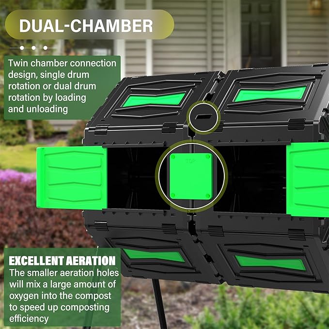 Compost Tumbler, 45 Gallon / 170L Dual Chamber Compost Bin Outdoor, 360° - Image 4