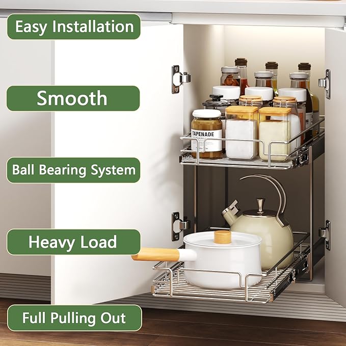 2 Tier Individual Pull Out Cabinet Organizer 16½" W x 21½" D, Heavy Duty - Image 2