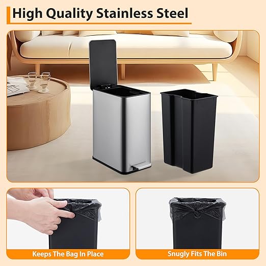 2.6 Gallon Kitchen Trash Can, Stainless Steel Garbage Can - Image 5