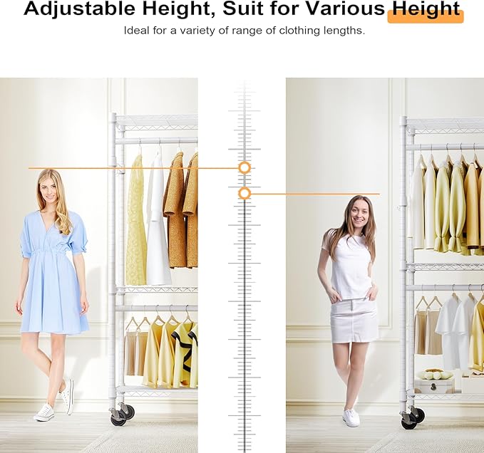 Heavy Duty Rolling Garment Rack 3 Tiers Adjustable Wire Shelving Clothes Rack - Image 7