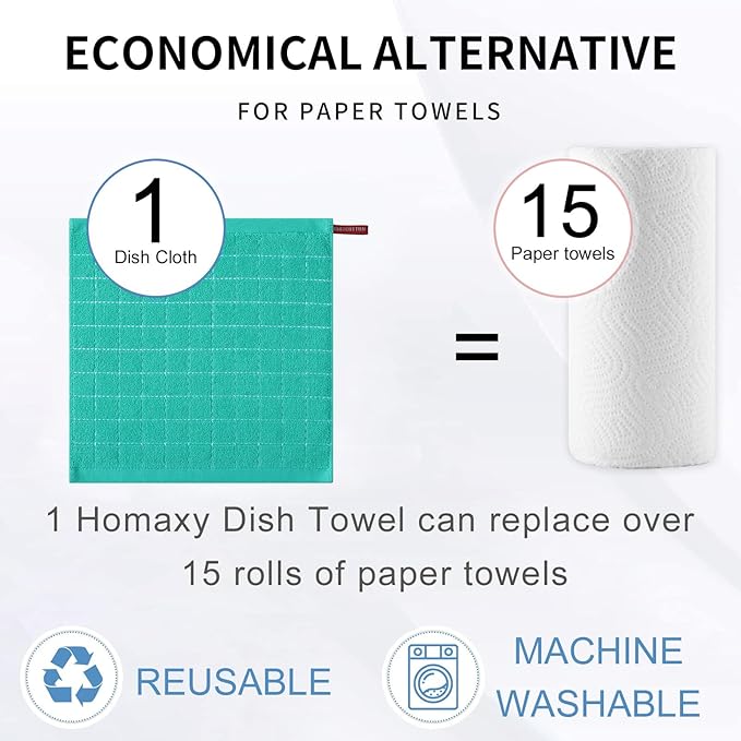 Homaxy 100% Cotton Terry Kitchen Dish Cloths, Ultra Soft and Absorbent Dish - Image 8