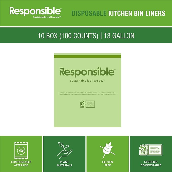 Responsible Products Kitchen Bin Liners, Certified Compostable, Heavy Duty - Image 4