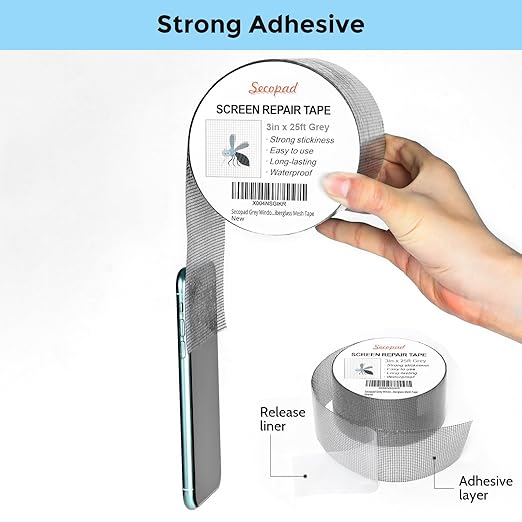 Grey Window Screen Repair Tape, 3IN X 25FT Screen Repair Kit - Image 2