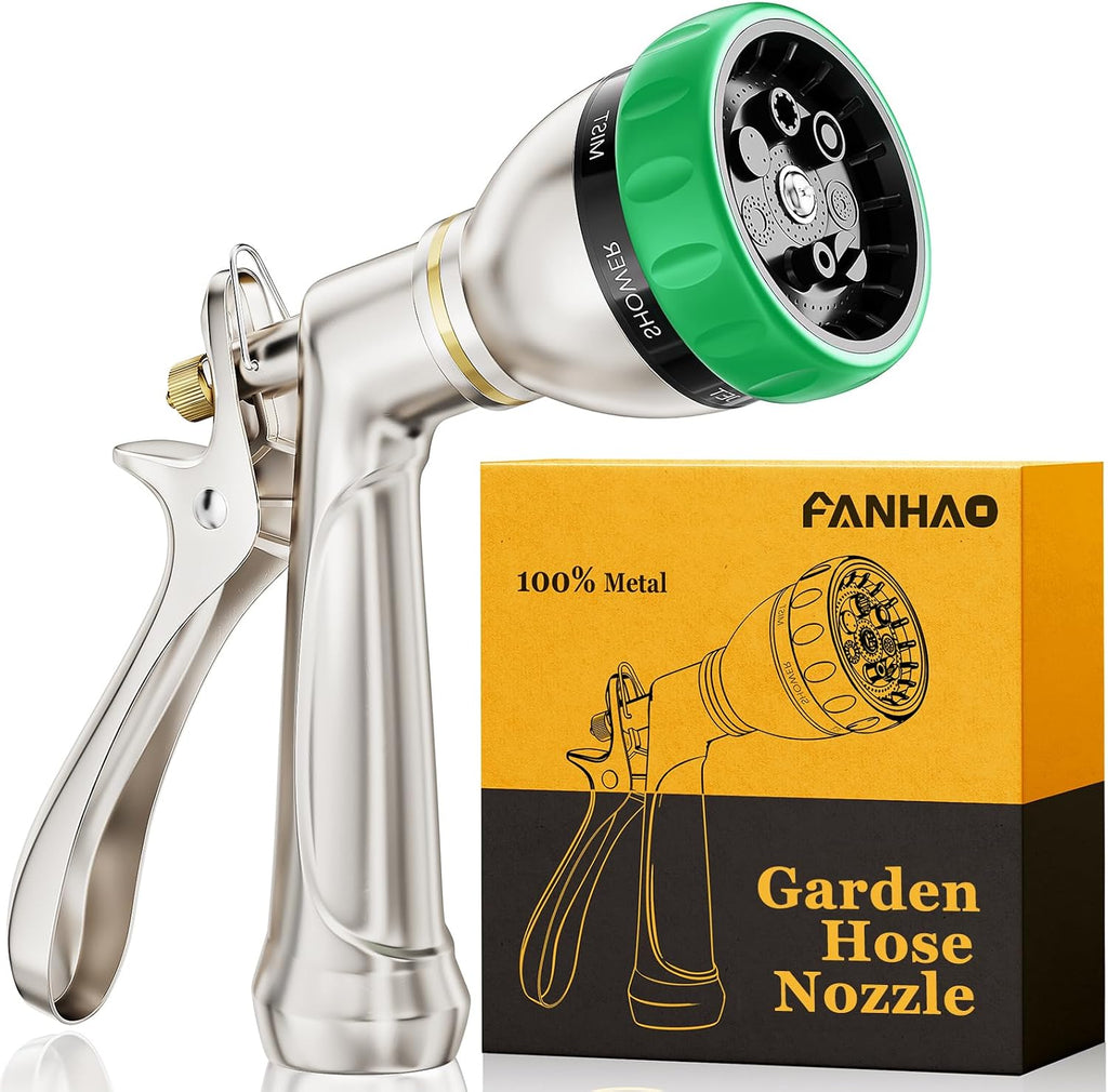 Upgraded 100% Metal Garden Hose Nozzle Heavy Duty, 7 Spray Patterns