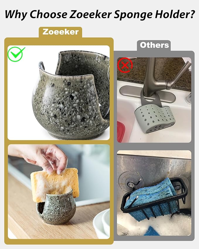 Ceramic Sponge Holder, Kitchen Sponge Holder Sink Caddy Organizer Dish Rack - Image 3