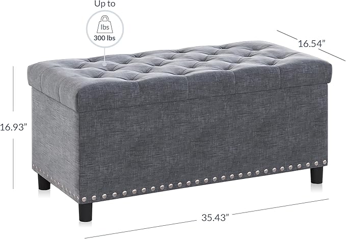 BELLEZE 35" Tufted Ottoman, Storage Bench - Image 2
