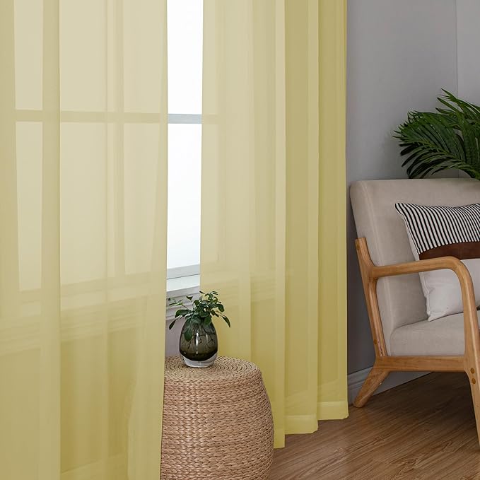 Chyhomenyc Yellow Sheer Curtains 63 Inch Length 2 Panels, Light Filtering Airy - Image 5