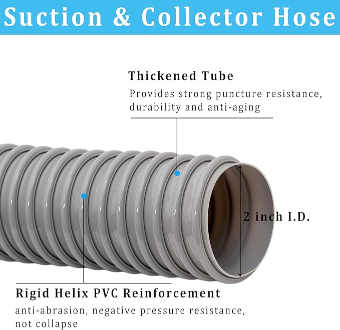 Dust Collection Hose 2 in × 10 ft Heavy Duty Flexible PVC Reinforced Thicken - Image 2
