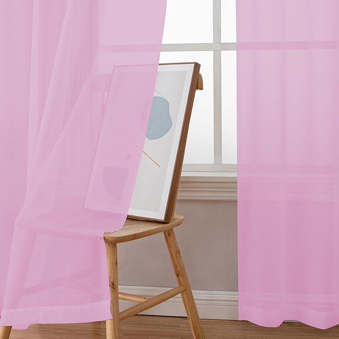 Chyhomenyc Sheer Pink Curtains 90 inches Long 2 Panels, Light Filtering Soft - Image 5