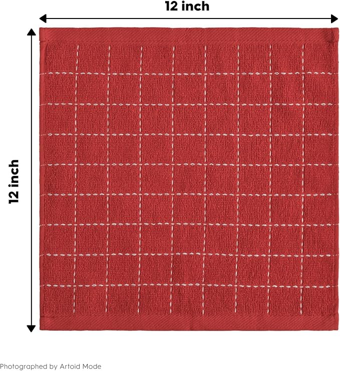Artoid Mode Checkered Designed Cotton Terry Kitchen Dish Cloths, 12x12 Inch - Image 7