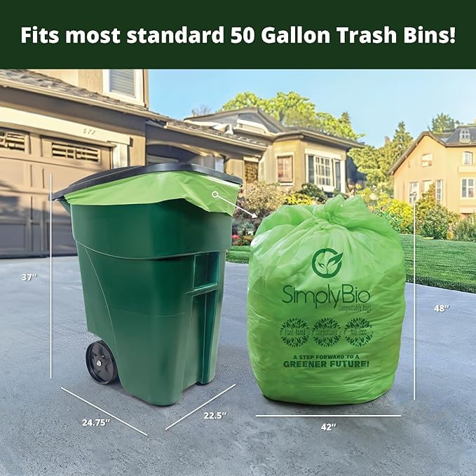 Simply Bio 50-55 Gallon Compostable Trash Bags Liners Flat-Top, Heavy Duty - Image 7