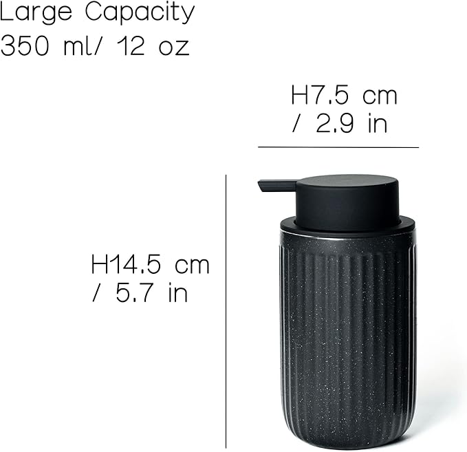 Black Ceramic Foaming Soap Dispenser, Speckled Rippled 12 oz Bottle - Image 4