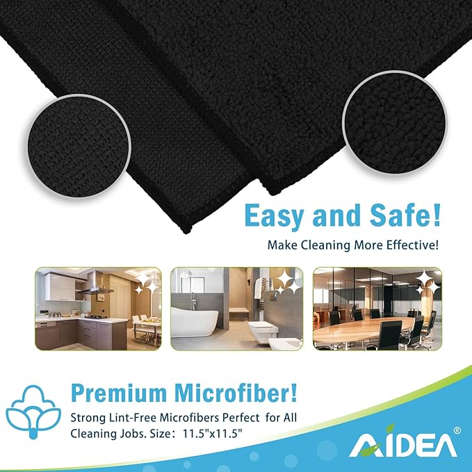 AIDEA Microfiber Cleaning Cloth Black 24PK, Microfiber Towels - Image 7