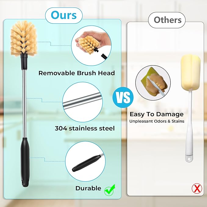 3 in 1 Stainless Steel Long Handled Water Bottle Brush Set, Kitchen Scrubber - Image 4