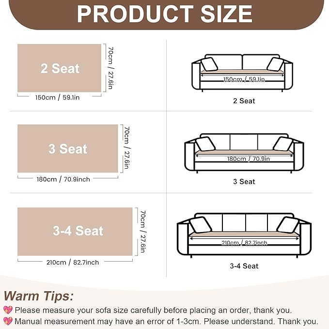 OTOB Sofa Covers for 3 Cushion Couch Washable, All Seasons Fuzzy Non Slip Kids - Image 6