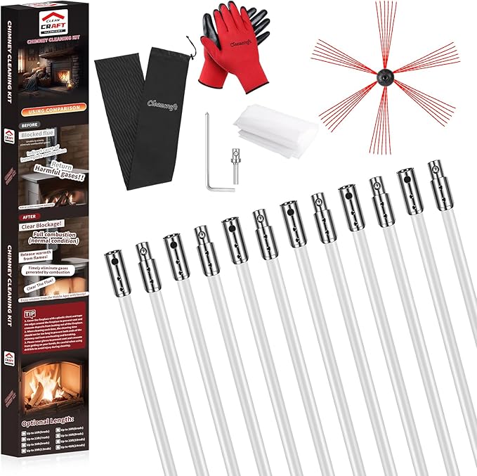 39 Feet Chimney Sweep Kit, Chimney Cleaning Kit by cleancraft