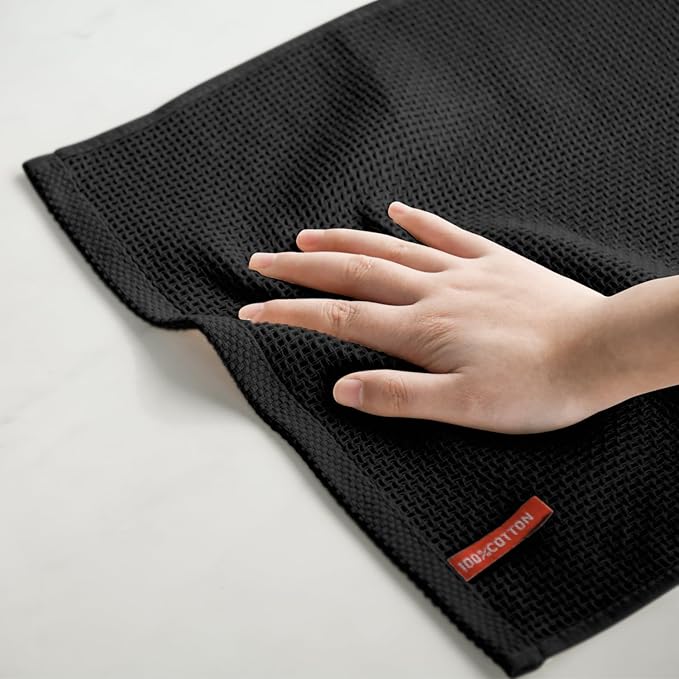 Artoid Mode 100% Cotton Black Waffle Weave Kitchen Dish Cloths, 13x28 Inch - Image 5