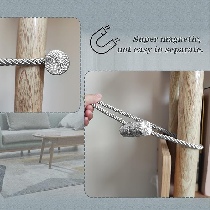 Hion Magnetic Curtain Tiebacks Dark Brown 4 Pack, Curtain Tiebacks Buckles - Image 6