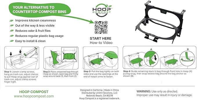Hoop Metal Compost Bag Holder + 25 Compost Bags 3 Gallon, Clips to Kitchen - Image 9