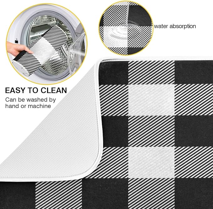 White and Black Buffalo Plaid Dish Drying Mat 16x18 - Image 2