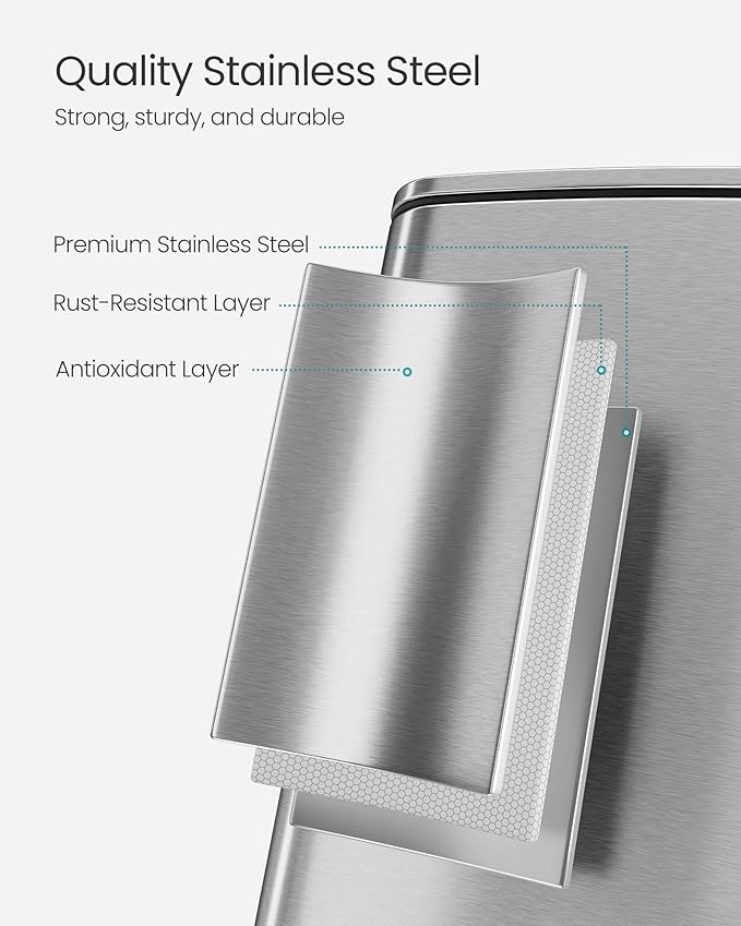 SONGMICS Kitchen Trash Can, 8-Gallon Trash Bin, Stainless Steel Garbage Can - Image 4