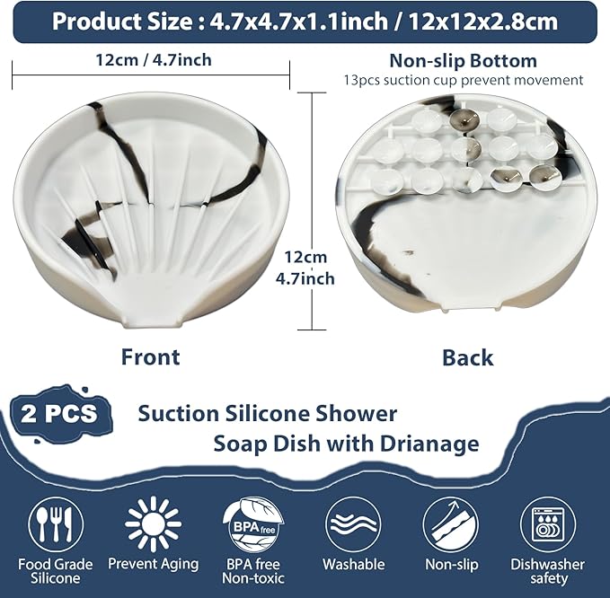 Self Draining Soap Dish, Silicone Suction Cup Soap Holder Tray Savers Container - Image 3