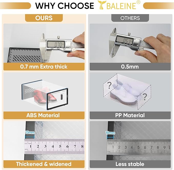 BALEINE 3 Pack Stackable Shoe Storage Boxes Fit Size 9, Thickened Clear Shoe - Image 5