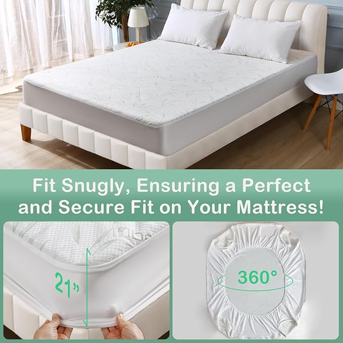 King Mattress Protector Waterproof Mattress Pad Washable Bamboo Rayon Mattress - Image 5
