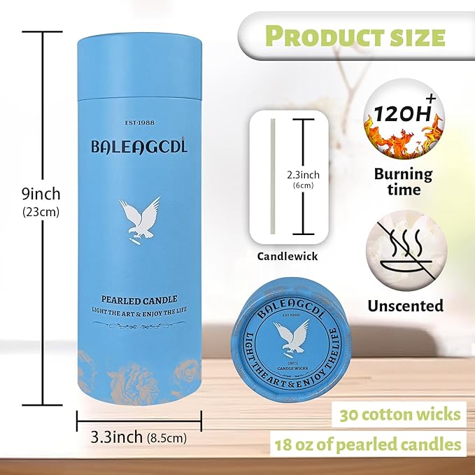 Unscented Light Green Pearled Candle 18oz Luxury Sand Candle Granulated Wax - Image 2