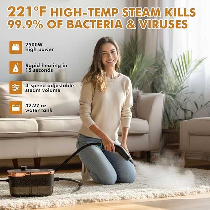 Handheld Steam Cleaner for Home, 15s Heat-Up 42.27oz Tank, 2500W Portable - Image 2