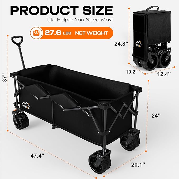 300L Extra Large Collapsible Foldable Wagon, 440lbs Load Capacity 48''L - Image 4