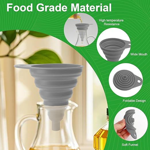 Kitchen Funnel Set, Food Grade Foldable Small and Large Funnel, Silicone - Image 5