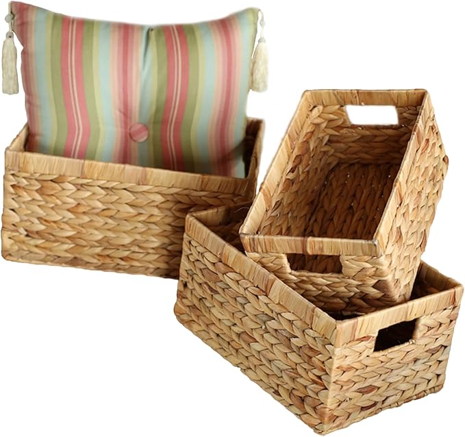 Water Hyacinth Wicker Baskets for Organizing, Rectangular Wicker Baskets - Image 3