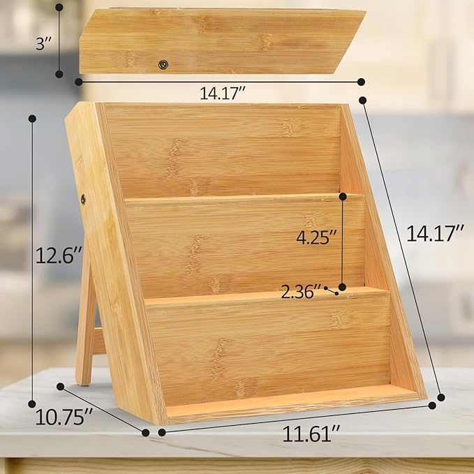 Bamboo Spice Rack Organizer for Kitchen Counter, 3 Tier Foldable Spice Shelf - Image 10